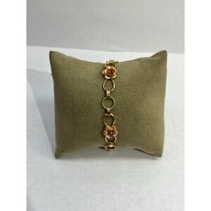 Krementz 1950s Rose Flower Gold Plated Chain Link Bracelet